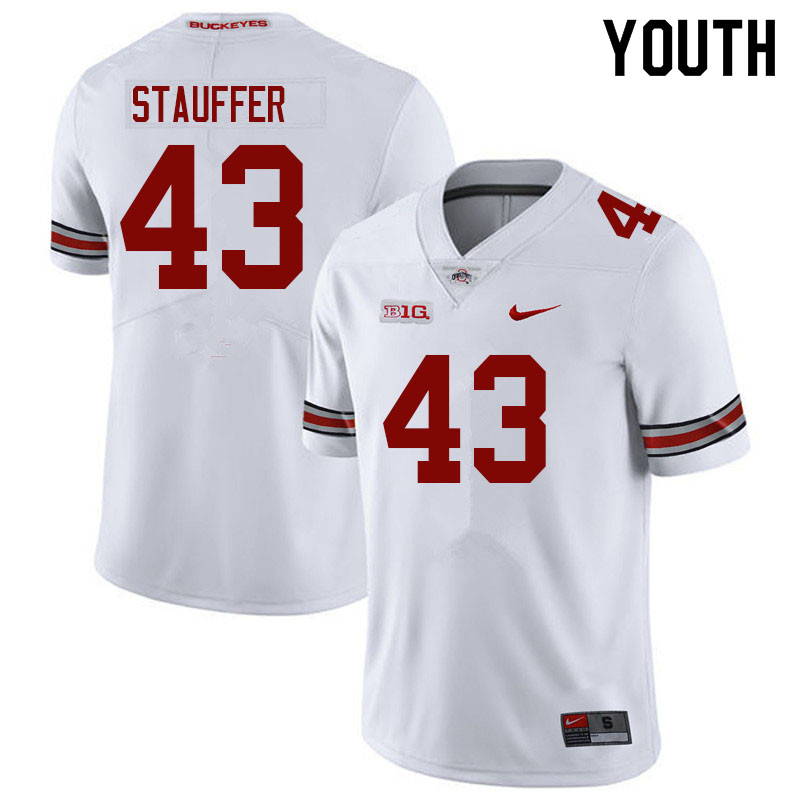 Ohio State Buckeyes Riordin Stauffer Youth #43 White Authentic Stitched College Football Jersey